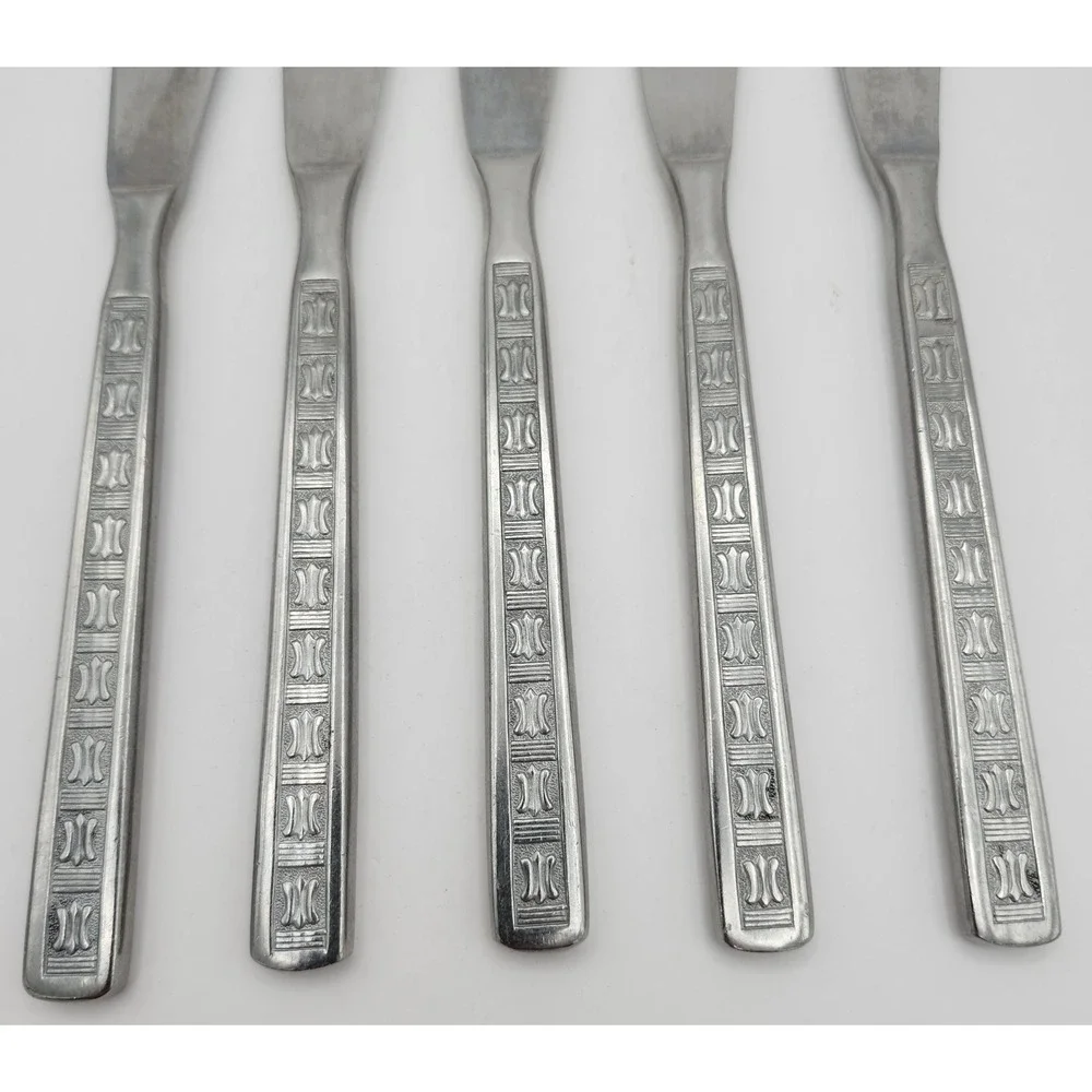 Amefa Holland‎ Stainless Dinner Knife 5 Knives Disc. Geometric Pattern VTG HTF